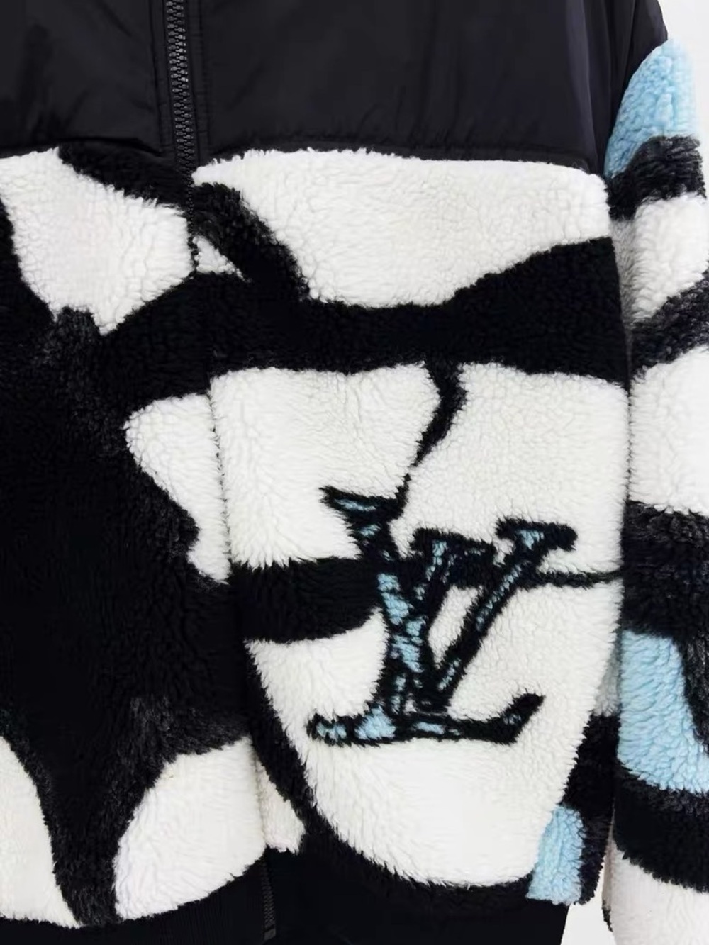 Louis Vuitton Black, White & Light Blue Kids' Shearling Logo Bomber - Picture 3 of 6